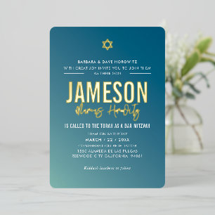 BAR MITZVAH modern star blue mint gradient 