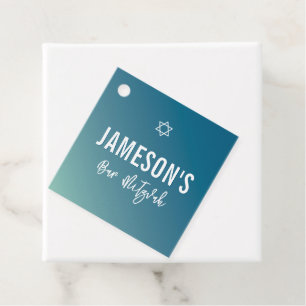 BAR MITZVAH modern star blue mint gradient Favour Tags