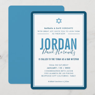 BAR MITZVAH modern star boy denim blue simple Invitation