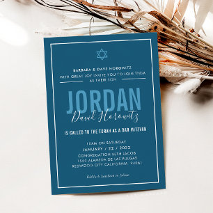 BAR MITZVAH modern star boy navy blue simple Invitation