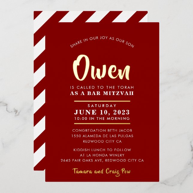 BAR MITZVAH modern stylish calligraphy burgundy (Front/Back)