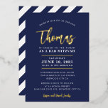BAR MITZVAH modern stylish calligraphy navy gold F<br><div class="desc">by kat massard
Sophisticated invitation with "shiny gold foil" for your child's MITZVAH celebration.
Easy to update the template yourself
Email me for matching items and alternate colour schemes - kat@simplysweetpaperie.com</div>