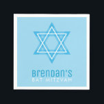 BAR MITZVAH modern stylish simple blue star Napkin<br><div class="desc">by kat massard >>> kat@simplysweetpaperie.com Setup as a template it is simple for you to add your own details, or hit the customize button and you can add or change text, fonts, sizes etc TIP :: 1. To change/move graphics / change background colour hit the "customise it" button. 2. You...</div>