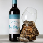 Bar Mitzvah Modern Teal Silver Tallit Bold Script  Wine Label<br><div class="desc">Be proud, rejoice and showcase this milestone of your favourite Bar Mitzvah! Use this cool, unique, modern, personalized wine label to add to his special day. Bold, dusty teal blue green script typography, a silver Star of David and a dusty teal blue green and silver glitter striped tallit inspired graphic...</div>