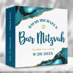 Bar Mitzvah Modern Turquoise Agate Script Keepsake Binder<br><div class="desc">Let your favourite Bar Mitzvah be proud, rejoice and celebrate his milestone with this stunning keepsake scrapbook memory album. Dark teal blue script typography and a faux gold Star of David overlay a simple, clean white background with turquoise blue agate rocks accented with faux gold veins. Additional agate rocks and...</div>