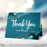 Bar Mitzvah Modern Turquoise Agate Script Simple Thank You Card<br><div class="desc">“Thank you.” Make sure your favourite Bar Mitzvah shows his appreciation to all who supported his milestone event! Send out this cool, unique, modern, personalized thank you card. Turquoise blue handwritten script and bold, sans serif typography overlay a simple, clean white background with turquoise blue agate rocks accented with faux...</div>