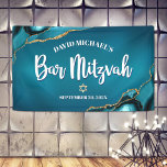 Bar Mitzvah Modern Turquoise Ombre Agate Script Banner<br><div class="desc">Be proud, rejoice and showcase this milestone of your favourite Bar Mitzvah! Hang up this cool, unique, modern, personalized banner to add to his special day. White calligraphy script, bold white sans serif typography, and a faux gold Star of David overlay a deep turquoise teal blue ombre background with turquoise...</div>