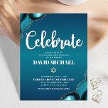 Bar Mitzvah Modern Turquoise Ombre Agate Script Enclosure Card<br><div class="desc">Be proud, rejoice and showcase this milestone of your favourite Bar Mitzvah! Include this cool, unique, modern, personalized insert for additional information to your event. White script typography and a faux gold Star of David overlay a deep turquoise teal blue ombre background with turquoise blue agate accented with faux gold...</div>