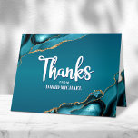 Bar Mitzvah Modern Turquoise Ombre Agate Script Thank You Card<br><div class="desc">Make sure your favourite Bar Mitzvah shows his appreciation to all who supported his milestone event! Send out this cool, unique, modern, personalized thank you card. White handwritten script and bold sans serif typography overlay a deep teal blue ombre background with turquoise blue agate accented with faux gold veins. Additional...</div>