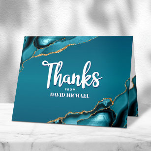 Bar Mitzvah Modern Turquoise Ombre Agate Script Thank You Card