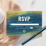 Bar Mitzvah Modern Typography Turquoise Gold Foil  RSVP Card<br><div class="desc">Be proud, rejoice and celebrate this milestone of your favourite Bar Mitzvah with this cool, unique, modern, personalized RSVP insert card for your event! Metallic gold foil brush strokes and Star of David, along with bold, white typography, overlay a rich, turquoise blue ombre paint background. Personalize the custom text with...</div>