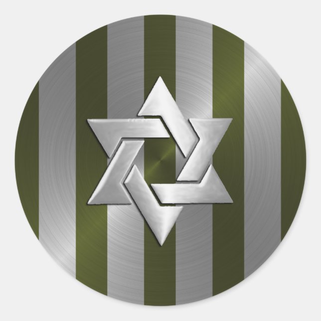 Bar Mitzvah Moss and Silver Stripe Star of David Classic Round Sticker (Front)