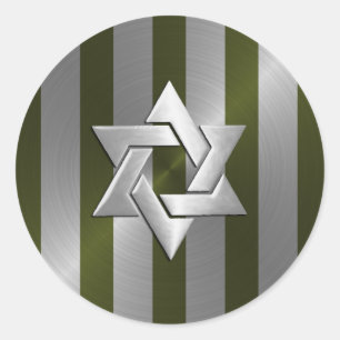 Bar Mitzvah Moss and Silver Stripe Star of David Classic Round Sticker