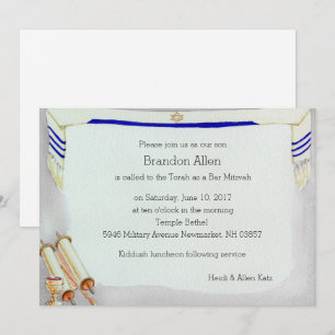 Bar Mitzvah Motifs in Watercolor Invitation