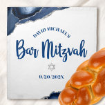 Bar Mitzvah Navy Agate Script Bold Challah Cover Napkin<br><div class="desc">Here’s a great addition to your Bar Mitzvah festivity. Celebrate with this cool, unique, modern, personalized challah cover cloth napkin to add to his special day. Navy blue script typography and a silver Star of David overlay a simple, white background with steel blue agate rocks accented with faux silver veins....</div>