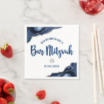 Bar Mitzvah Navy Blue Agate Script Simple Bold Napkin<br><div class="desc">Be proud, rejoice and showcase this milestone of your favourite Bar Mitzvah! Celebrate with this cool, unique, modern, custom paper napkin. Navy blue script typography and a silver Star of David overlay a simple, white background with steel blue agate rocks accented with faux silver veins. Personalize the custom text with...</div>