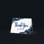 Bar Mitzvah Navy Blue Agate Script Simple Minimal Thank You Card<br><div class="desc">Make sure your favourite Bar Mitzvah shows his appreciation to all who supported his milestone event! Send out this cool, unique, modern, personalized thank you card. Navy blue script typography and Star of David overlay a minimal, white background with steel blue agate rocks accented with faux silver veins. Additional steel...</div>