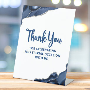 Bar Mitzvah Navy Blue Agate Script Simple Modern Pedestal Sign