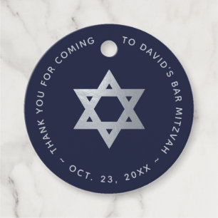 Bar Mitzvah Navy Blue Faux Silver Star of David Favour Tags
