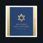 Bar Mitzvah Navy Blue Gold Modern Classic Custom Napkin<br><div class="desc">Elegant modern navy blue and gold classic modern minimal design personalized bar mitzvah luncheon and reception napkins with custom name,  date and Star of David. Gold is an authentic-looking faux silver texture effect,  NOT real shiny foil.</div>