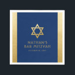 Bar Mitzvah Navy Blue Gold Modern Classic Custom Napkin<br><div class="desc">Elegant modern navy blue and gold classic modern minimal design personalized bar mitzvah luncheon and reception napkins with custom name,  date and Star of David. Gold is an authentic-looking faux silver texture effect,  NOT real shiny foil.</div>