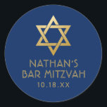 Bar Mitzvah Navy Blue & Gold Star of David Name Classic Round Sticker<br><div class="desc">Elegant modern blue and gold classic bar mitzvah stickers with custom name,  date and Star of David design. These bar mitzvah favour tag stickers are stylish and classy envelope seals,  or on your bar and bat mitzvah party decor projects.</div>