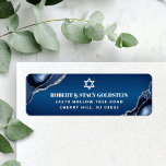 Bar Mitzvah Navy Blue Ombre Agate Return Address<br><div class="desc">Be proud, rejoice and celebrate this milestone of your favourite Bar Mitzvah whenever you use this cool, unique, modern, personalized return address label! White typography and Star of David overlay a deep navy blue ombre background with steel blue watercolor agate accented with faux silver veins. Personalize the custom text with...</div>