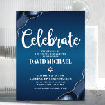 Bar Mitzvah Navy Blue Ombre Agate Script Modern Enclosure Card<br><div class="desc">Be proud, rejoice and showcase this milestone of your favourite Bar Mitzvah! Include this cool, unique, modern, personalized insert for additional information to your event. White script typography and Star of David overlay a deep navy blue ombre background with steel blue agate accented with faux silver veins. Personalize the custom...</div>