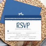 Bar Mitzvah Navy Blue Silver Tallit Script Entree RSVP Card<br><div class="desc">Be proud, rejoice and celebrate this milestone of your favourite Bar Mitzvah with this cool, unique, modern, personalized RSVP insert card for your event! Bold, navy blue script typography and a navy blue and faux silver glitter striped tallit inspired graphic overlay a simple, white background. Personalize the custom text with...</div>