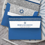 Bar Mitzvah Navy Blue Silver Tallit Simple Modern Envelope<br><div class="desc">When you send out this cool, unique, modern, personalized coordinating Bar Mitzvah invitation envelope you’ll definitely stand out in the daily mail. The outside back flap of this blue and white envelope boasts bold, navy blue typography and Star of David, sans serif grey typography and a navy blue and faux...</div>