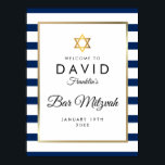 Bar Mitzvah Navy Blue White Gold Welcome Sign<br><div class="desc">With a classic blue and white stripe background,  this elegant Bar Mitzvah welcome sign features an elegant faux gold foil border framing your details set in chic typography. Designed by Thisisnotme©</div>