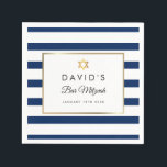 Bar Mitzvah Navy Blue White Stripe Gold Napkin<br><div class="desc">With a classic blue and white stripe background,  this elegant Bar Mitzvah napkin features an elegant faux gold foil border framing your details set in chic typography. Designed by Thisisnotme©</div>
