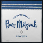 Bar Mitzvah Navy Silver Tallit Bold Challah Cover Napkin<br><div class="desc">Here’s a great addition to your Bar Mitzvah festivity. Celebrate with this cool, unique, modern, personalized challah cover cloth napkin to add to his special day. Bold, navy blue script typography, a silver Star of David and a navy blue and faux silver glitter striped tallit inspired graphic overlay a simple,...</div>