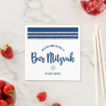 Bar Mitzvah Navy Silver Tallit Bold Script Minimal Napkin<br><div class="desc">Be proud, rejoice and showcase this milestone of your favourite Bar Mitzvah! Celebrate with this cool, unique, modern, custom paper napkin. Bold, navy blue script typography, a silver Star of David and a navy blue and faux silver glitter striped tallit inspired graphic overlay a simple, white background. Personalize the custom...</div>