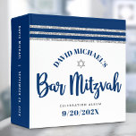 Bar Mitzvah Navy Silver Tallit Script Keepsake<br><div class="desc">Let your favourite Bar Mitzvah be proud, rejoice and celebrate his milestone with this stunning keepsake scrapbook memory album. Bold, navy blue script typography, a silver Star of David and a navy blue and silver glitter striped tallit inspired graphic overlay a simple, white background. A white Star of David adorns...</div>