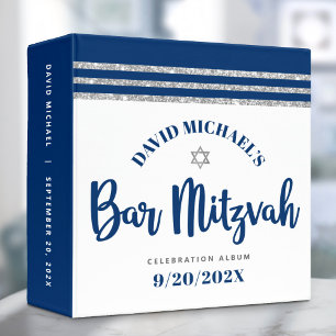 Bar Mitzvah Navy Silver Tallit Script Keepsake Binder