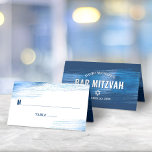 Bar Mitzvah Navy Typography Blue Foil Bold Modern Place Card<br><div class="desc">No Bar Mitzvah party is complete without personalized place cards. Let your son be proud, rejoice and celebrate his milestone at his perfectly coordinated party. Faux metallic light blue foil brush strokes with navy blue typography and lines overlay a simple, white background. On the back, bold white sans serif and...</div>