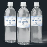 Bar Mitzvah Navy Typography Bold Blue Foil Modern<br><div class="desc">No Bar Mitzvah party is complete without personalized water bottles. Let your son be proud, rejoice and celebrate his milestone at his perfectly coordinated party. Faux metallic light blue foil brush strokes, navy blue typography and a navy blue Star of David overlay a clean, white background. Personalize the custom text...</div>