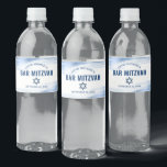 Bar Mitzvah Navy Typography Bold Blue Foil Modern Water Bottle Label<br><div class="desc">No Bar Mitzvah party is complete without personalized water bottles. Let your son be proud, rejoice and celebrate his milestone at his perfectly coordinated party. Faux metallic light blue foil brush strokes, navy blue typography and a navy blue Star of David overlay a clean, white background. Personalize the custom text...</div>
