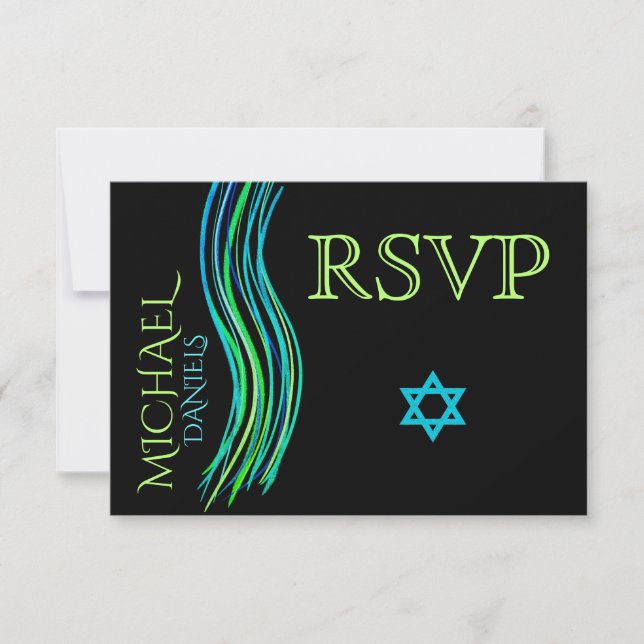 Bar Mitzvah Neon Green Prayer Shawl RSVP (Front)