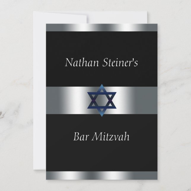 Bar Mitzvah, Noir et Argent, Elegance Invitation (Devant)