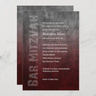 Bar Mitzvah Ombre Grunge Red Invitation