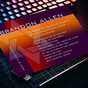 Bar Mitzvah Orange and Red on Any Colour Invitation