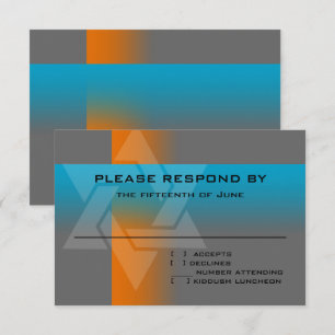 Bar Mitzvah Orange and Turquoise on Any Colour RSVP Card