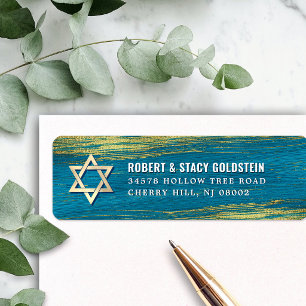 Bar Mitzvah Papier Doré Turquoise Adresse de Retou