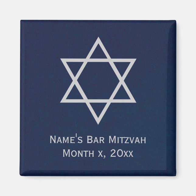 Bar Mitzvah Personalized Magnet - Blue and Silver (Front)