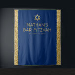 Bar Mitzvah Photo Backdrop Blue Gold Tapestry<br><div class="desc">Bar Mitzvah Personalized Photo Backdrop Tapestry with navy blue background and gold sparkly glitter stripe border edges and faux gold Star of David at the top. Change the background colours and fonts by clicking "customize further" to design your own.</div>