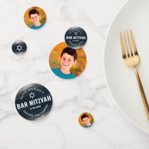 Bar Mitzvah Photo Bold Charcoal Grey Silver Foil Confetti