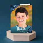 Bar Mitzvah Photo Navy Blue Agate Modern Script  Thank You Card<br><div class="desc">Make sure your favourite Bar Mitzvah shows his appreciation to all who supported his milestone event! Send out this this cool, unique, modern, personalized thank you card! White script typography and navy blue agate rocks accented with faux silver veins overlay the photo of your choice. A navy blue Star of...</div>