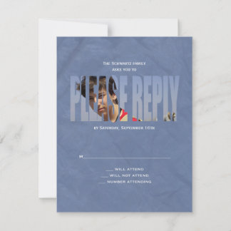 Bar Mitzvah Photo RSVP Reply Card en bleu